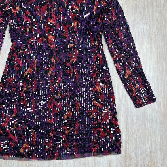 French Connection Inari Embellished Sequin Long Sleeve Deep V-Neck Mini Dress 10 - Picture 8 of 16